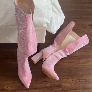 Glittering Pink Knee-High Boots